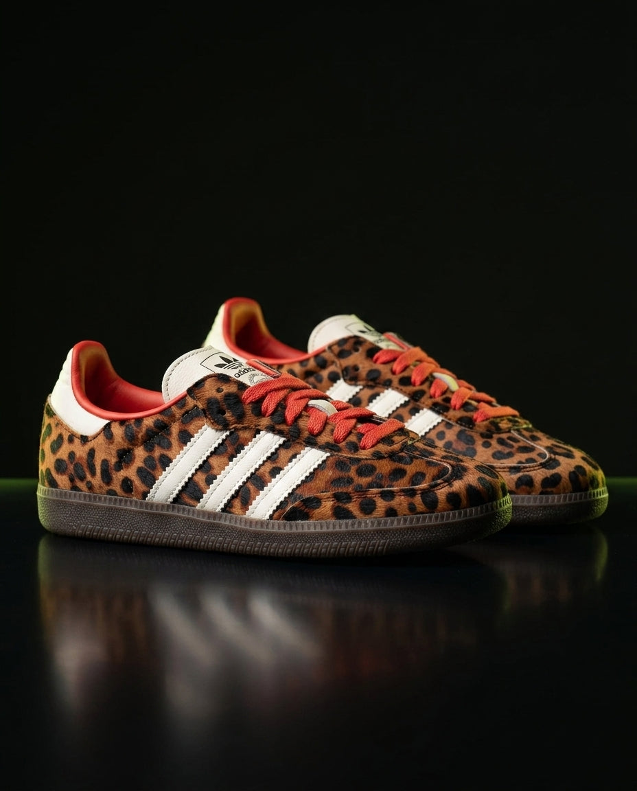 AD Leather Ribbed-Toe Terrace Trainer Leopard White Red
