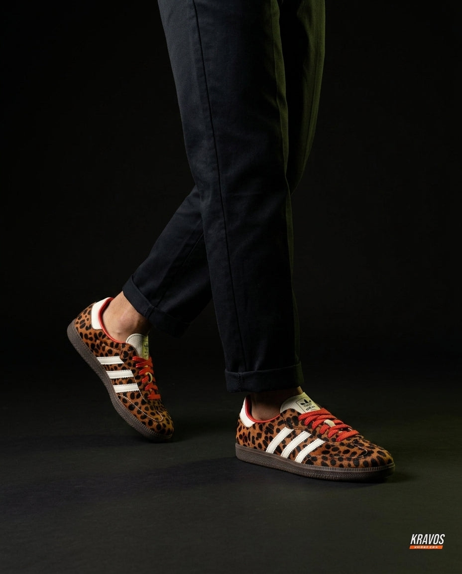 AD Leather Ribbed-Toe Terrace Trainer Leopard White Red