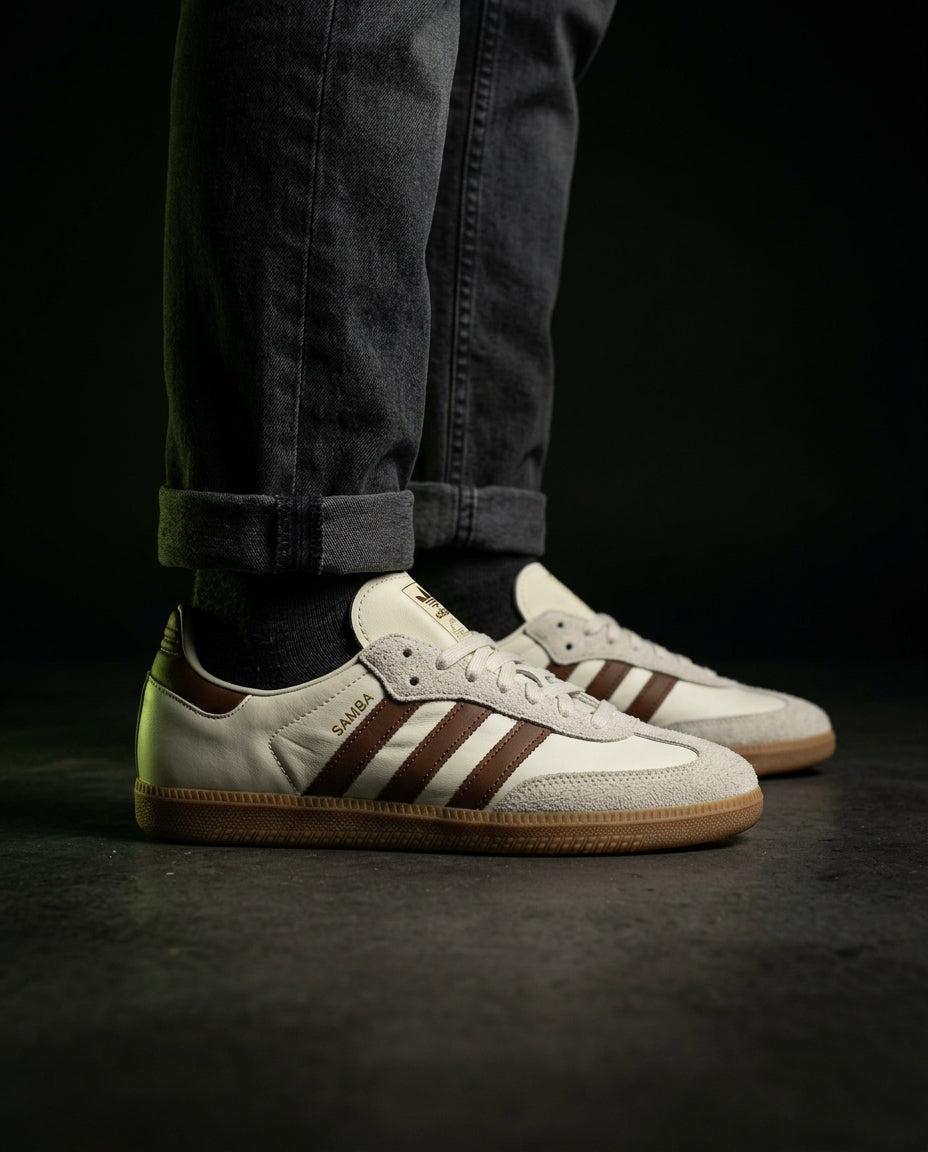 AD Leather Ribbed-Toe Terrace Trainer White Brown Gum