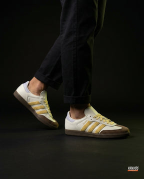 AD Leather Ribbed-Toe Terrace Trainer White Gold Brown