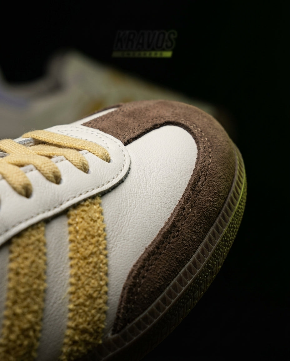 AD Leather Ribbed-Toe Terrace Trainer White Gold Brown