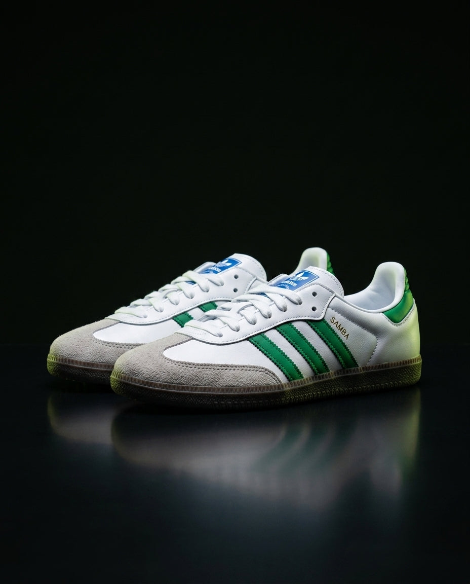 AD Leather Ribbed-Toe Terrace Trainer White Green Gum