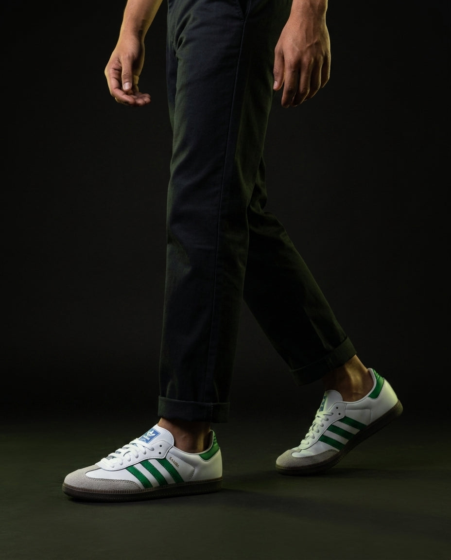 AD Leather Ribbed-Toe Terrace Trainer White Green Gum