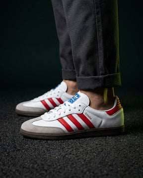 AD Leather Ribbed-Toe Terrace Trainer White Red Gum