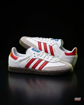 AD Leather Ribbed-Toe Terrace Trainer White Red Gum