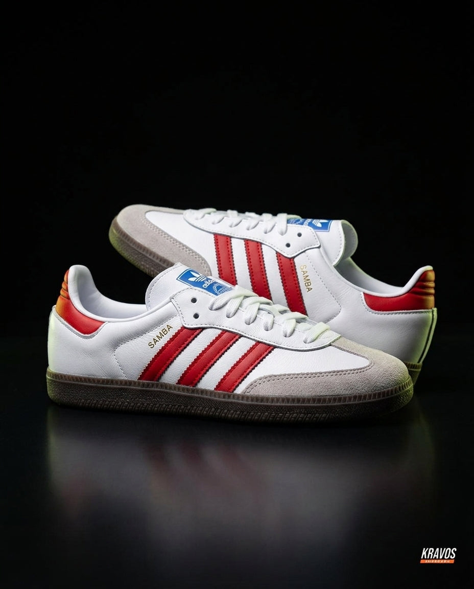 AD Leather Ribbed-Toe Terrace Trainer White Red Gum