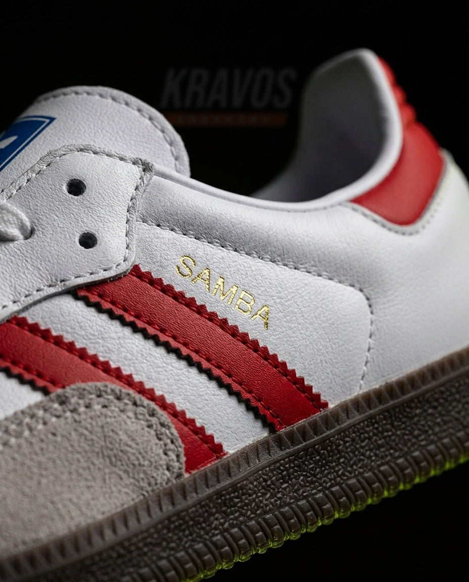 AD Leather Ribbed-Toe Terrace Trainer White Red Gum