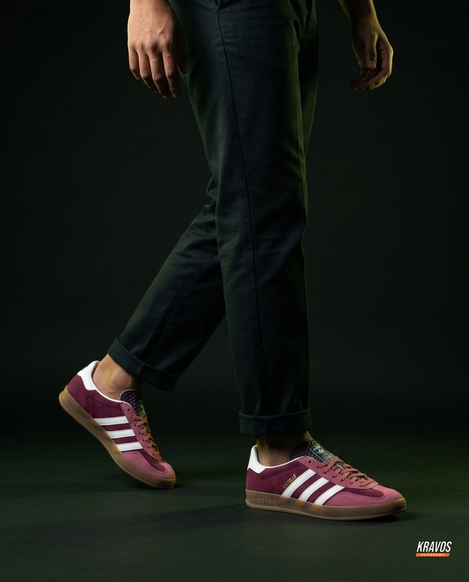 AD Suede Gum-Sole Terrace Trainer Red Burgundy Pink White