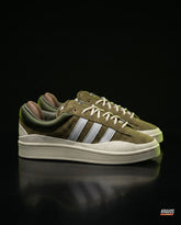AD Suede Layered Wedge-Sole Trainer Olive Cream
