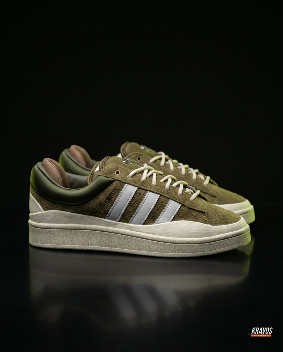 AD Suede Layered Wedge-Sole Trainer Olive Cream
