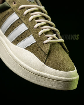AD Suede Layered Wedge-Sole Trainer Olive Cream