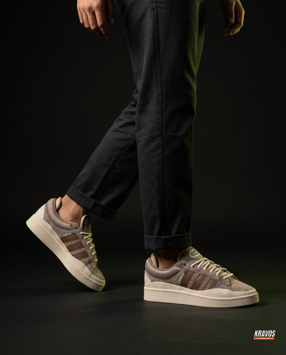 AD Suede Layered Wedge-Sole Trainer Taupe Brown Cream
