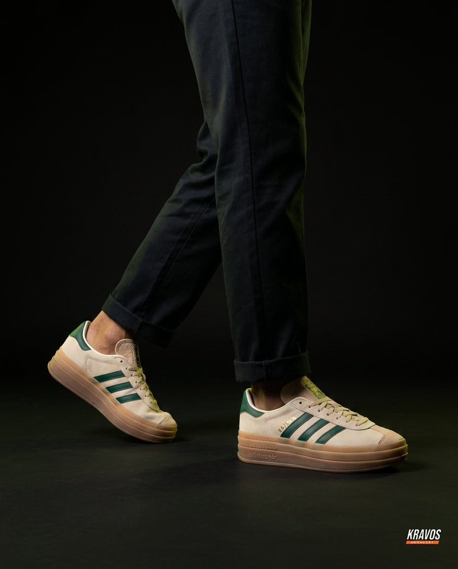 AD Suede Platform Gum-Sole Trainer Cream Green Gum