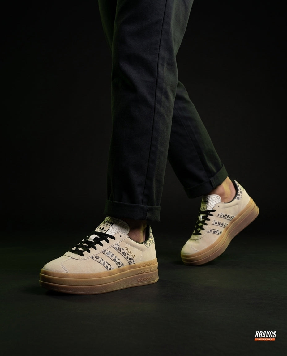 AD Suede Platform Gum-Sole Trainer Cream Leopard Gum