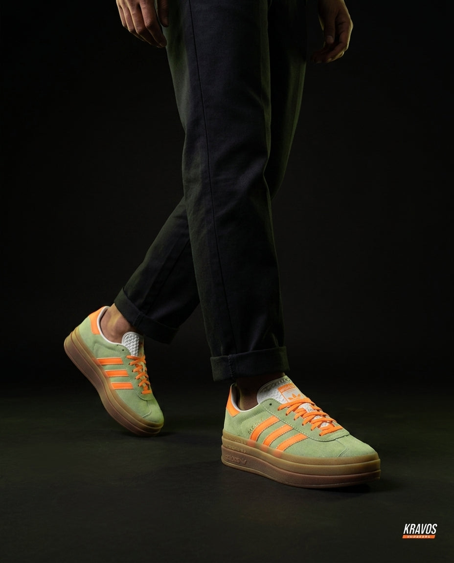AD Suede Platform Gum-Sole Trainer Green Orange Gum