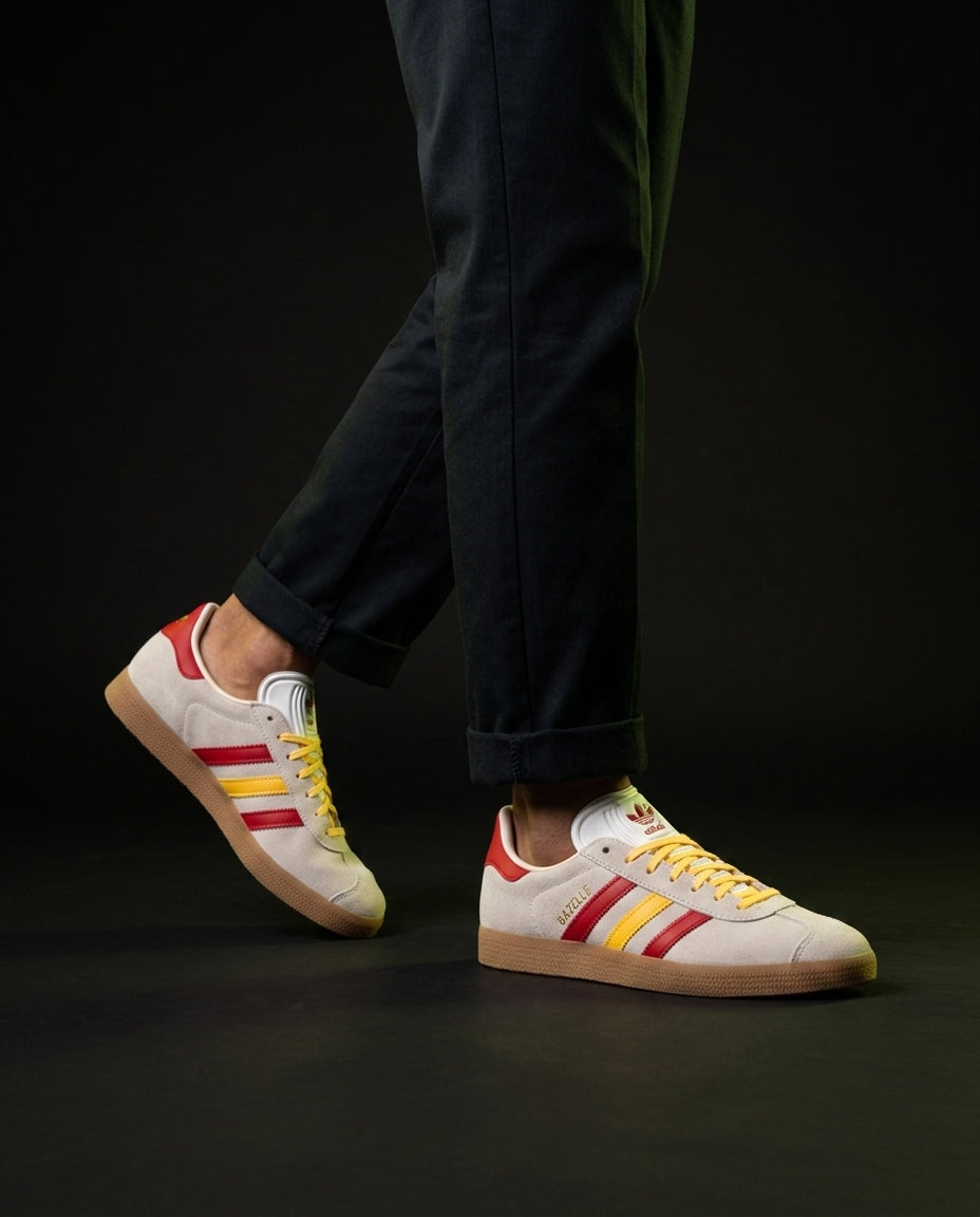 AD Suede Stripe Terrace Trainer Cream Red Yellow