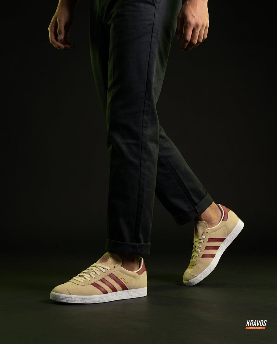 AD Suede Stripe Terrace Trainer Tan Burgundy
