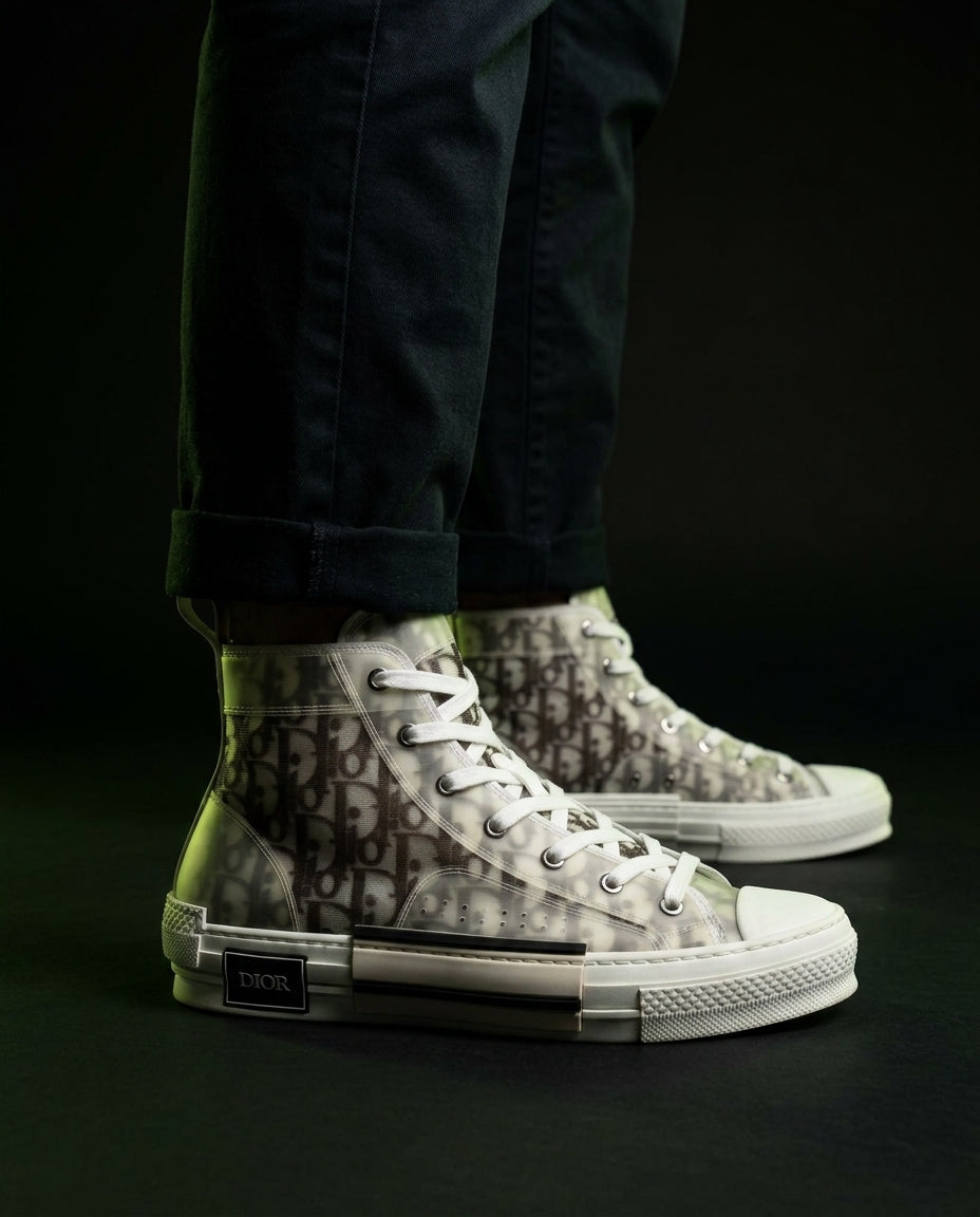 DIOR Preloved Canvas Oblique-Print High-Top Trainer
