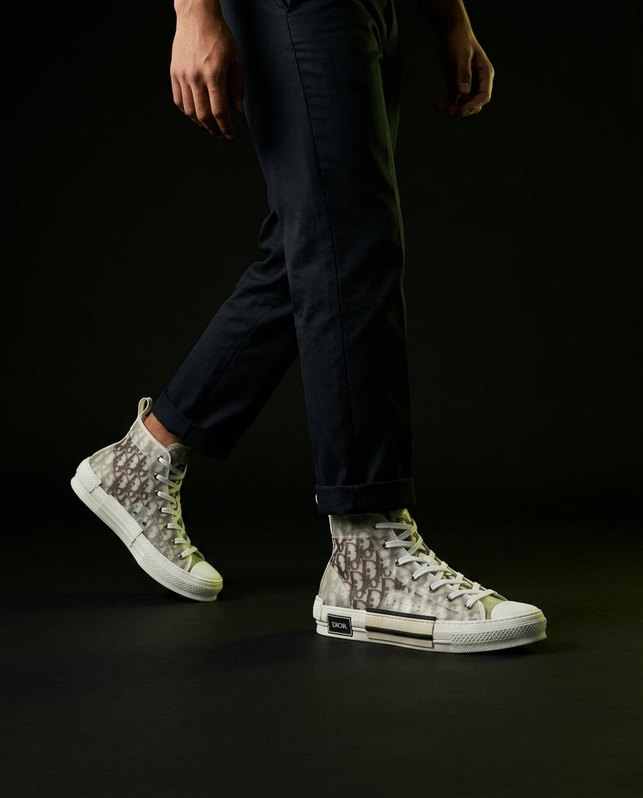 DIOR Preloved Canvas Oblique-Print High-Top Trainer