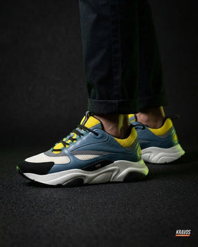 DIOR Preloved Leather Mesh Panelled Chunky Trainer Blue Yellow White