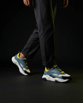 DIOR Preloved Leather Mesh Panelled Chunky Trainer Blue Yellow White
