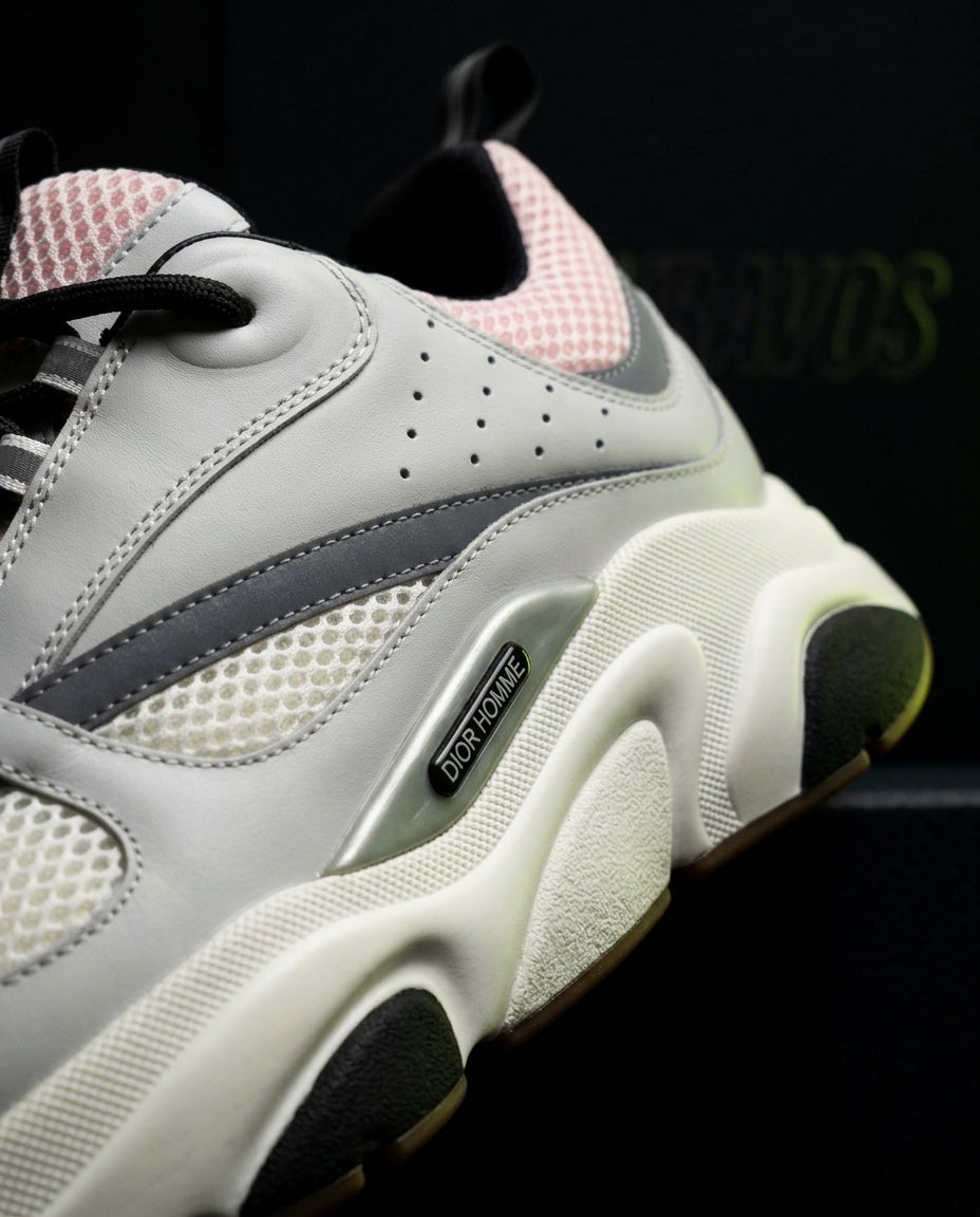 DIOR Preloved Leather Mesh Panelled Chunky Trainer White Grey Pink