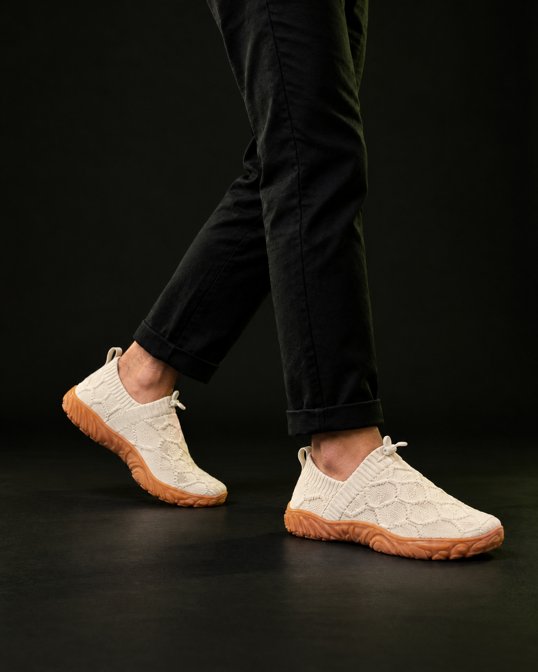 Kravos FlowKnit — Cream / Gum — 03-walking-motion