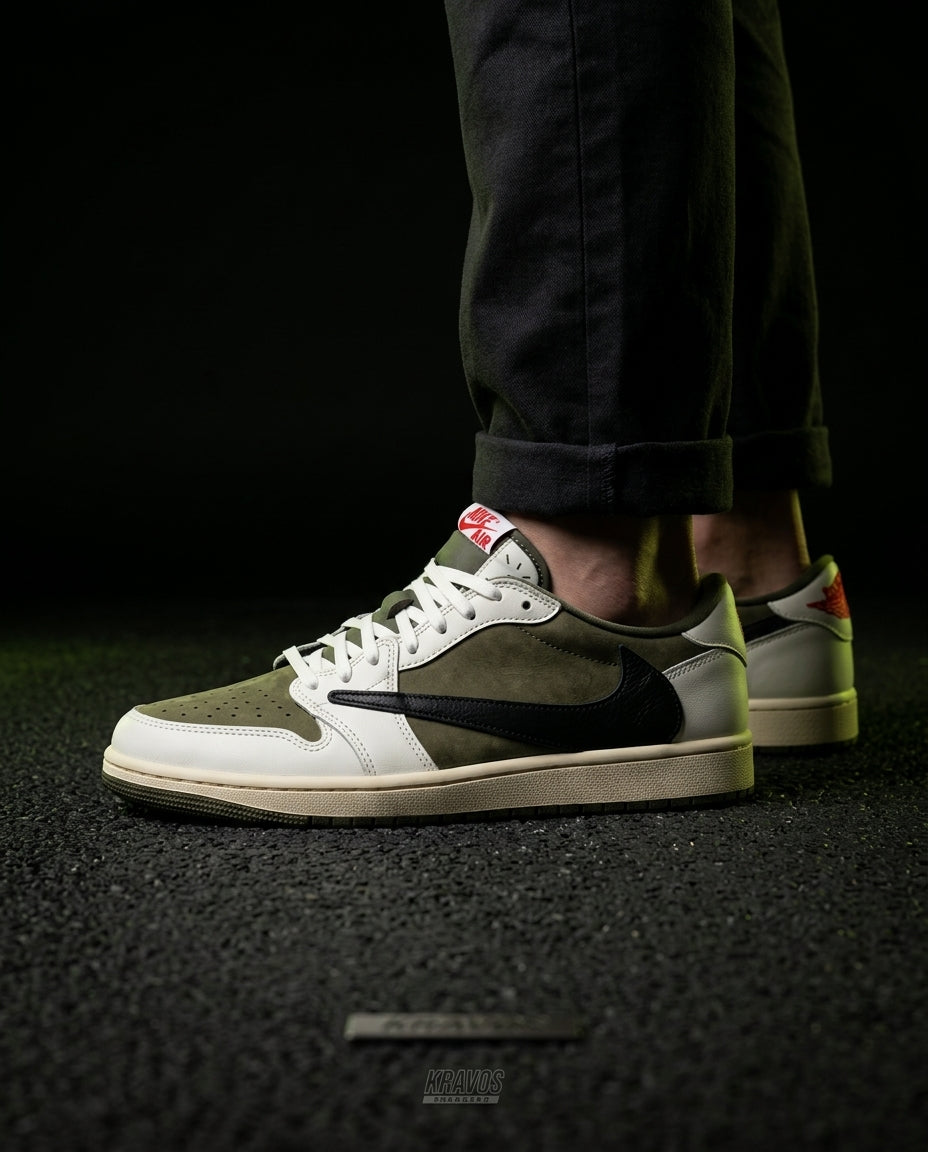 JDN 1 Leather Panelled Court Trainer Olive White Black