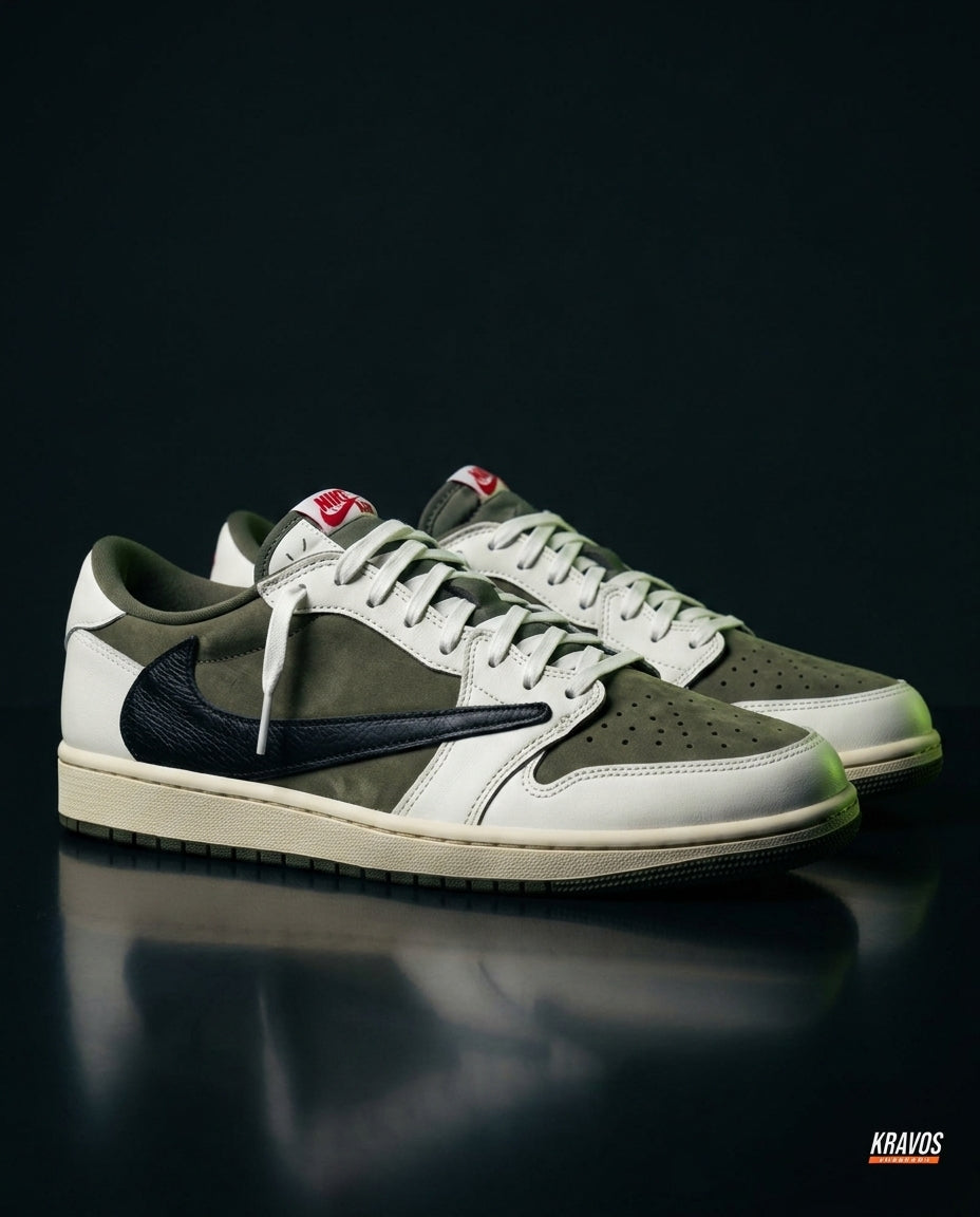 JDN 1 Leather Panelled Court Trainer Olive White Black