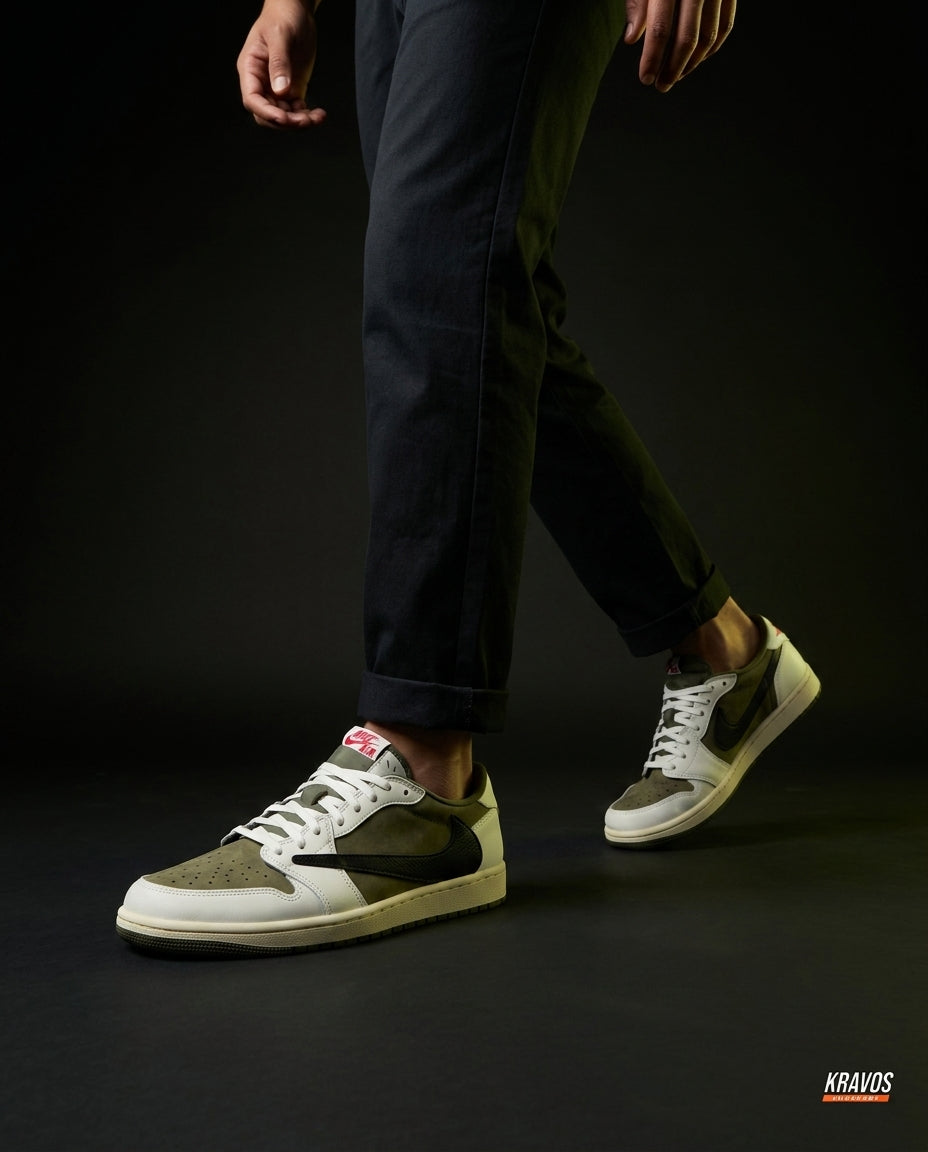 JDN 1 Leather Panelled Court Trainer Olive White Black