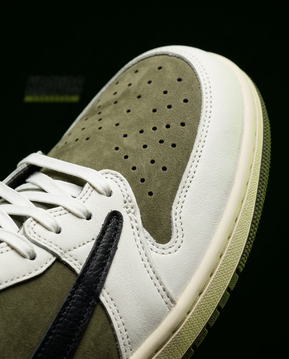 JDN 1 Leather Panelled Court Trainer Olive White Black