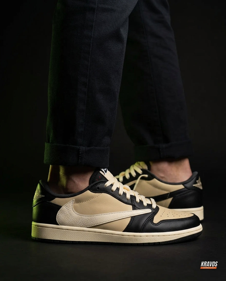 JDN Leather Layered Swoosh Court Trainer Tan Black Cream