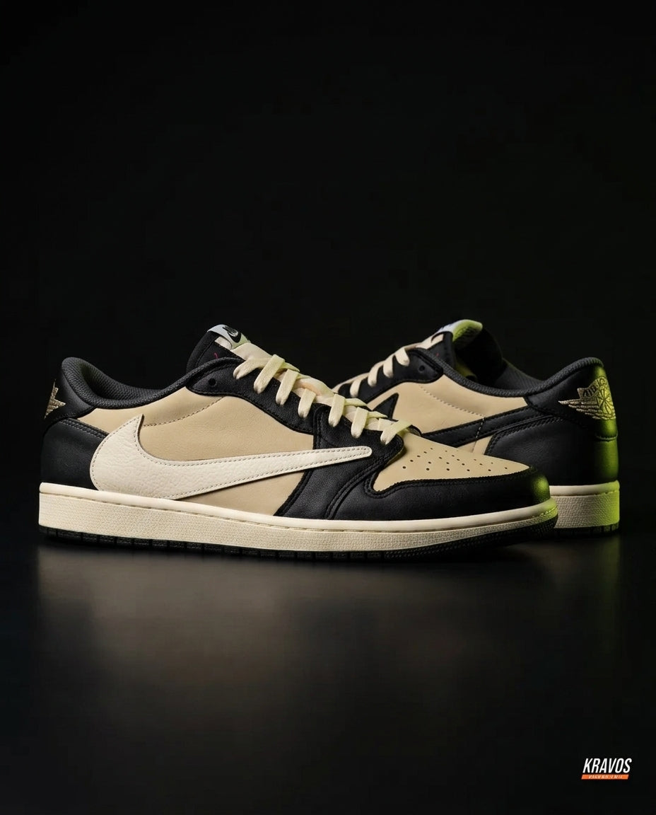 JDN Leather Layered Swoosh Court Trainer Tan Black Cream