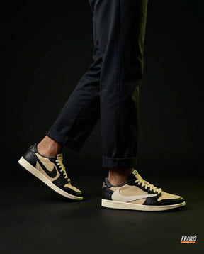 JDN Leather Layered Swoosh Court Trainer Tan Black Cream