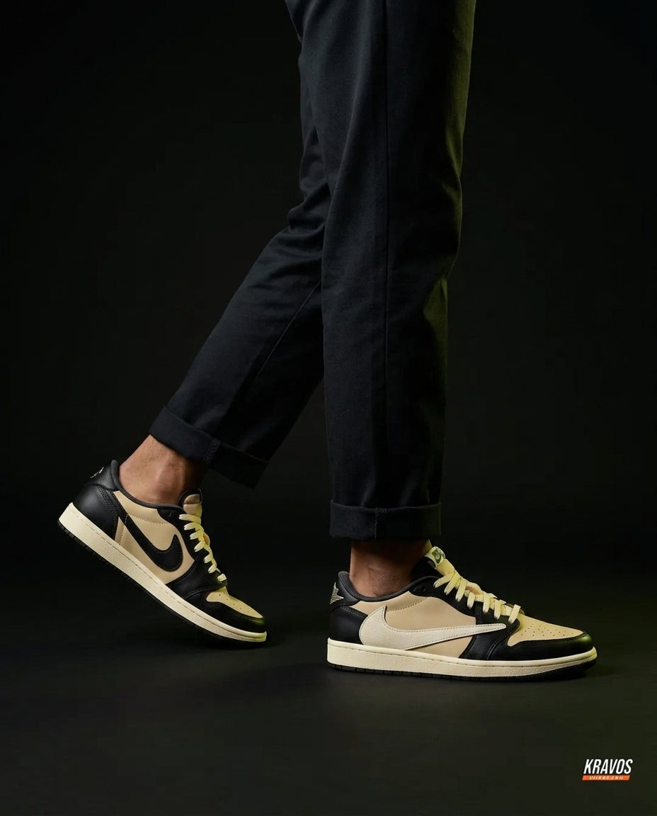 JDN Leather Layered Swoosh Court Trainer Tan Black Cream