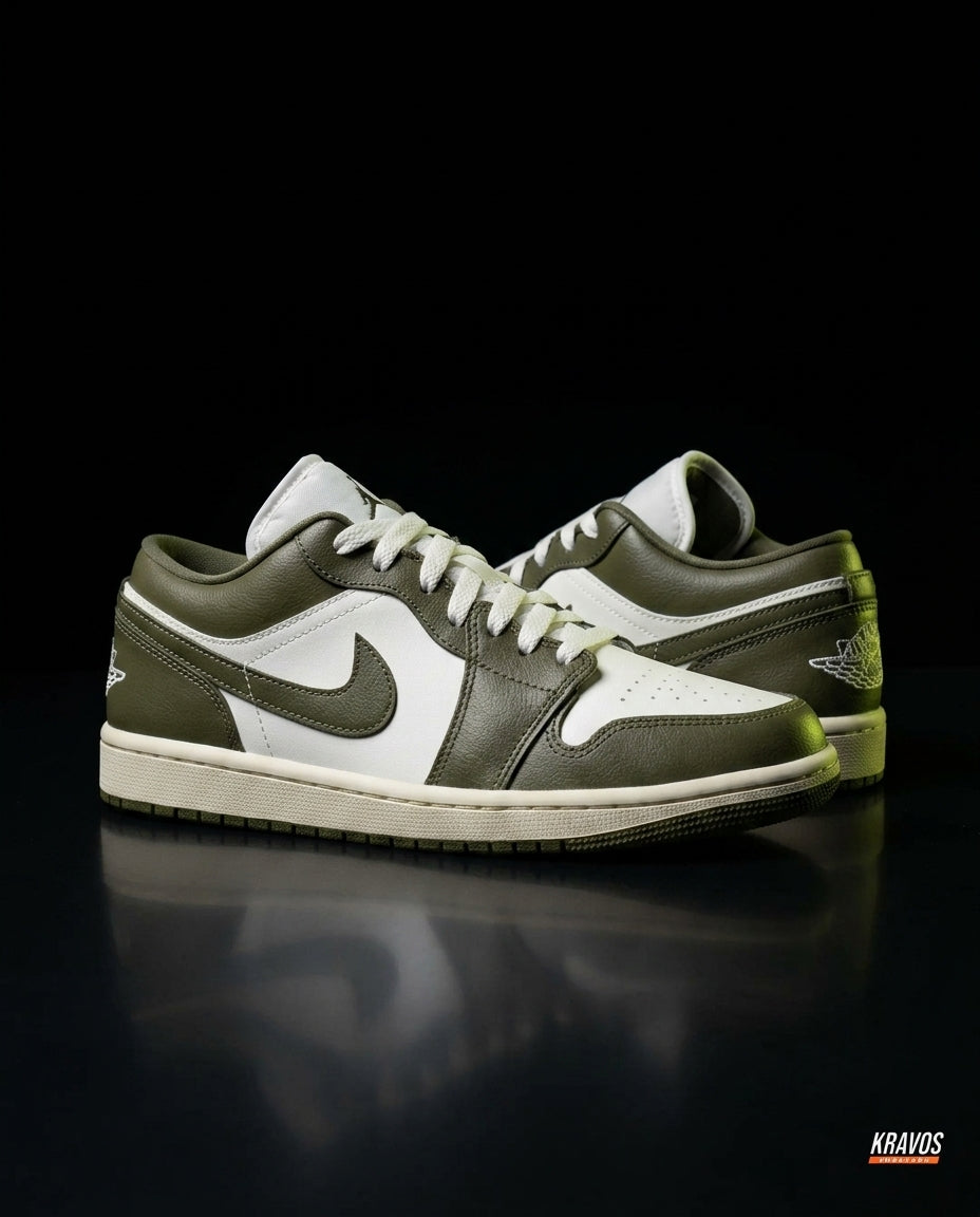 JDN Leather Panelled Court Trainer Olive White