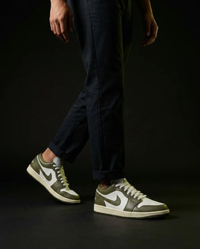 JDN Leather Panelled Court Trainer Olive White