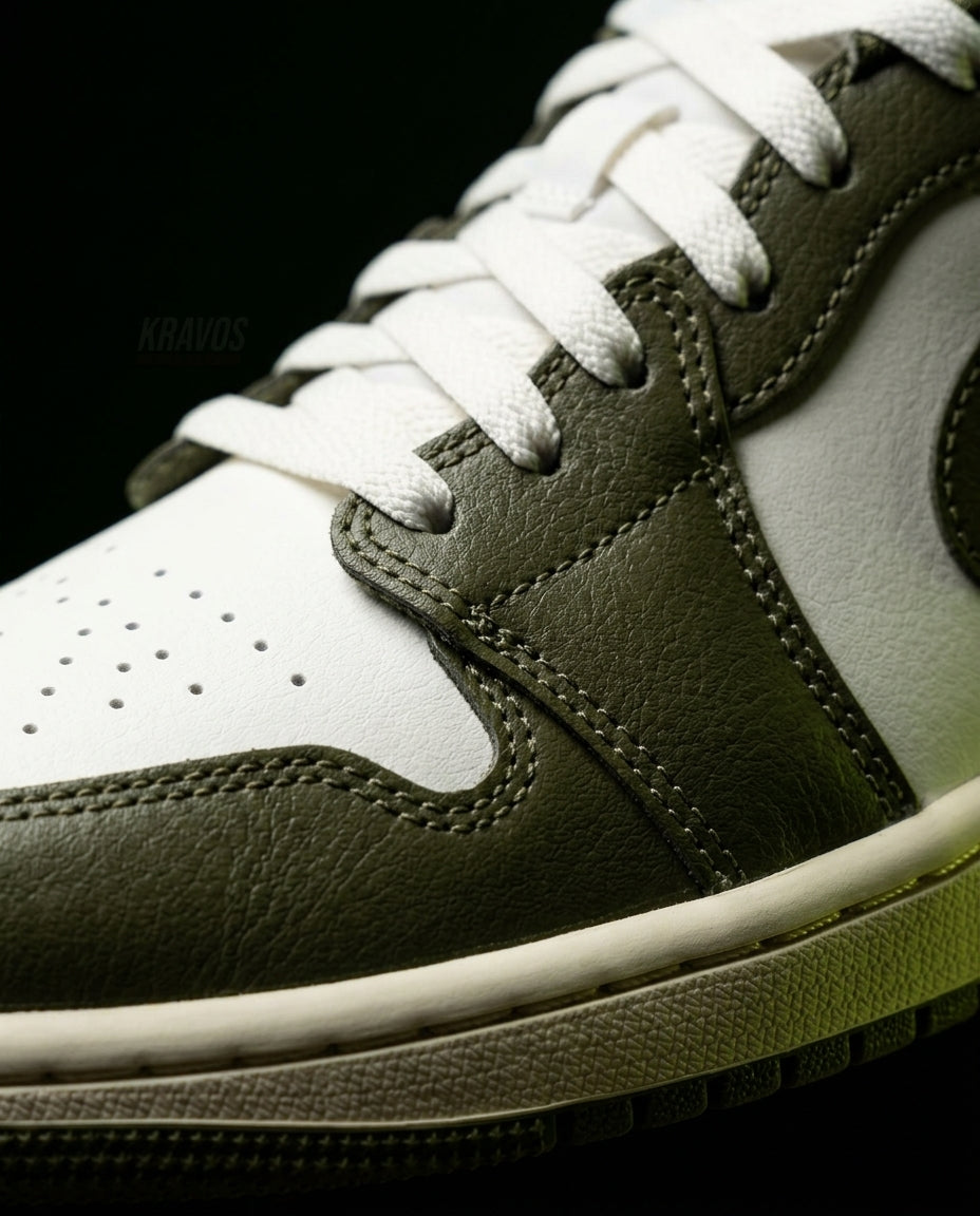 JDN Leather Panelled Court Trainer Olive White