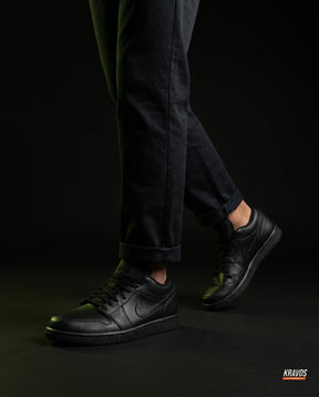 JDN Leather Panelled Court Trainer Triple Black