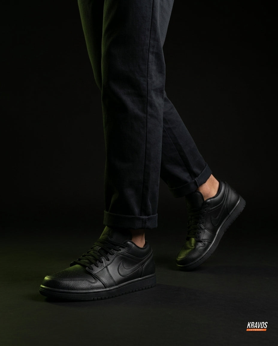JDN Leather Panelled Court Trainer Triple Black