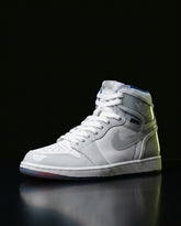 JDN Leather Patent-Toe High-Top Trainer White Grey Blue