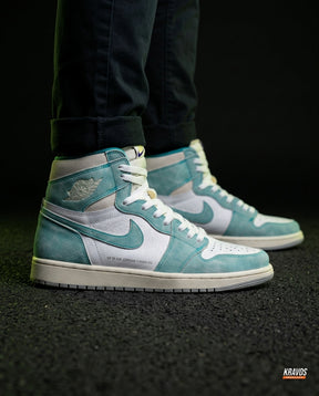 JDN Leather Perforated-Toe High Trainer Turquoise White