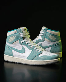 JDN Leather Perforated-Toe High Trainer Turquoise White