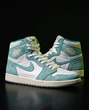 JDN Leather Perforated-Toe High Trainer Turquoise White
