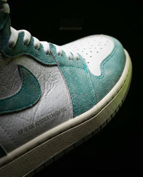 JDN Leather Perforated-Toe High Trainer Turquoise White