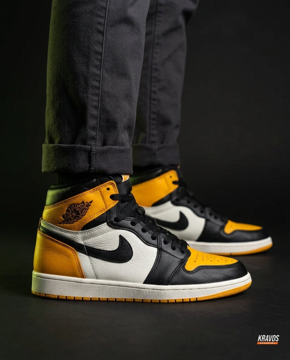 JDN Leather Perforated-Toe High Trainer White Black Yellow