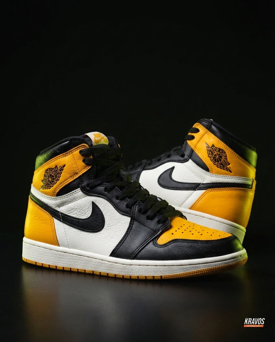 JDN Leather Perforated-Toe High Trainer White Black Yellow