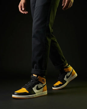 JDN Leather Perforated-Toe High Trainer White Black Yellow