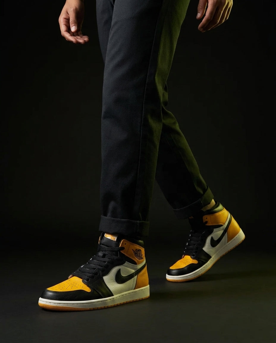JDN Leather Perforated-Toe High Trainer White Black Yellow