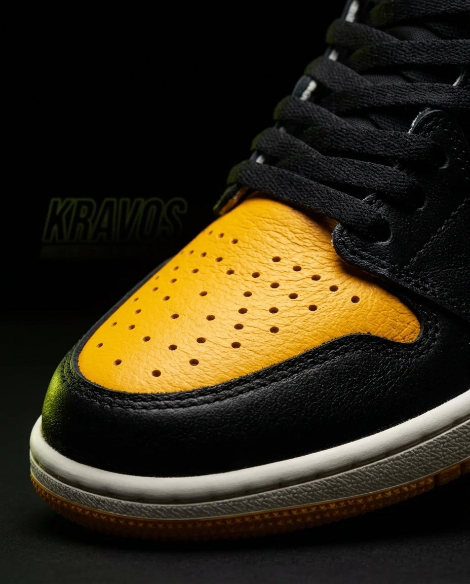 JDN Leather Perforated-Toe High Trainer White Black Yellow